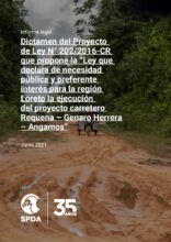 Informe legal: Dictamen del Proyecto de Ley N° 202/2016-CR que propone la “Ley que declara de necesidad pública y preferente interés para la región Loreto la ejecución del proyecto carretero Requena – Genaro Herrera – Angamos”